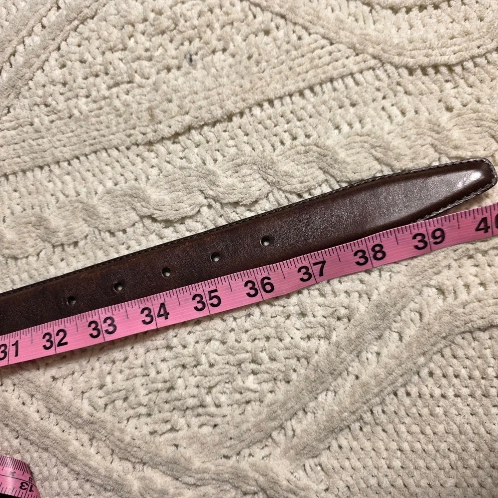 Fossil Leather Belt Brown Logo Keeper Silver Buckle Mens Large Excellent